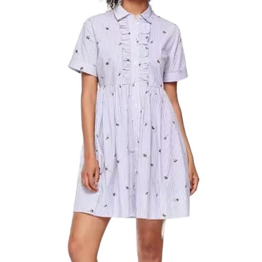 Women's Kate Spade Abuzz Bumble Bee Striped Ruffle Poplin Mini Shirt Dress